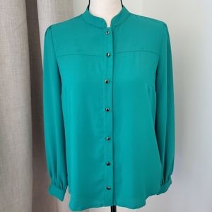 Green Blouse with Black and Gold Buttons